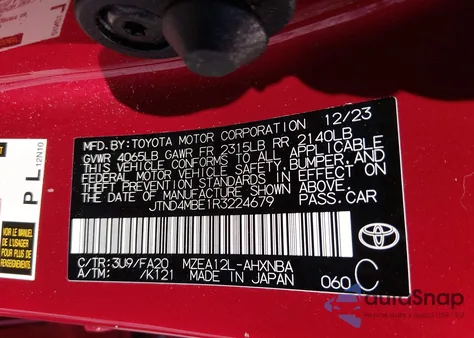 2024 Toyota Corolla Se from USA, damaged, VIN JTND4MBE1R3224679